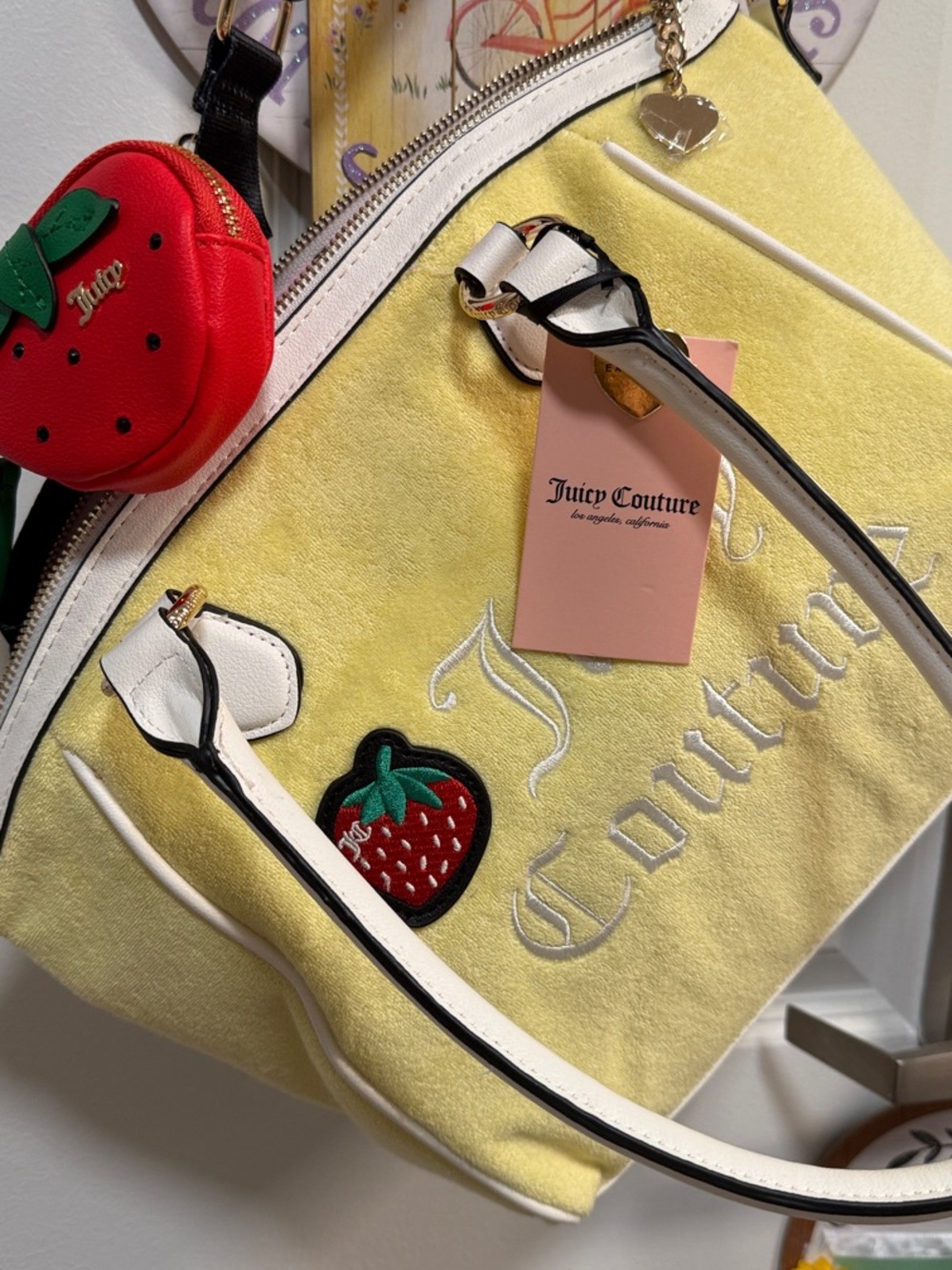 🌷NEW🌷Juicy Couture Yellow Tote with Strawberry Charm and White Trim